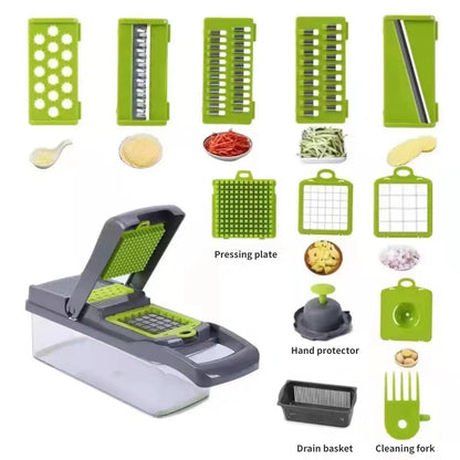 1Pc Green Black 12 in 1 Multifunctional Vegetable Slicer