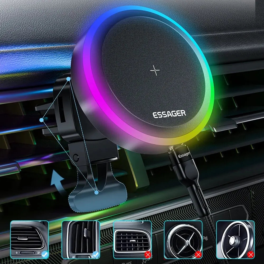 Essager RGB Magnetic Car Phone Holder with Wireless Charger