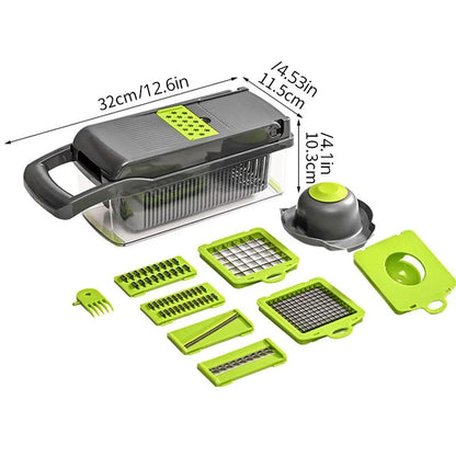 1Pc Green Black 12 in 1 Multifunctional Vegetable Slicer