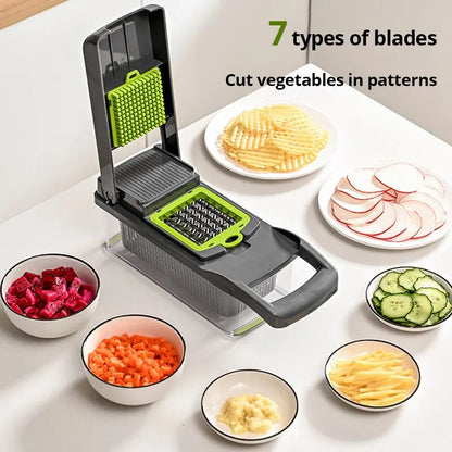 1Pc Green Black 12 in 1 Multifunctional Vegetable Slicer